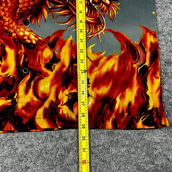 VTG No Boundaries Camp Button-Up Shirt Men's L Black Dragon Flames Grunge Skater - Picture 6 of 8